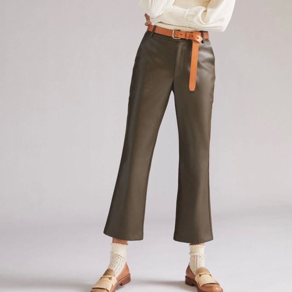 Avec Les Filles Moss Green Faux Leather Cropped Pants Size Extra Small